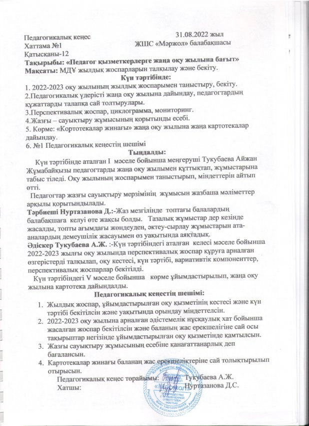 2023-2024 оқу жылындағы  өтілген педагогикалық кеңестер